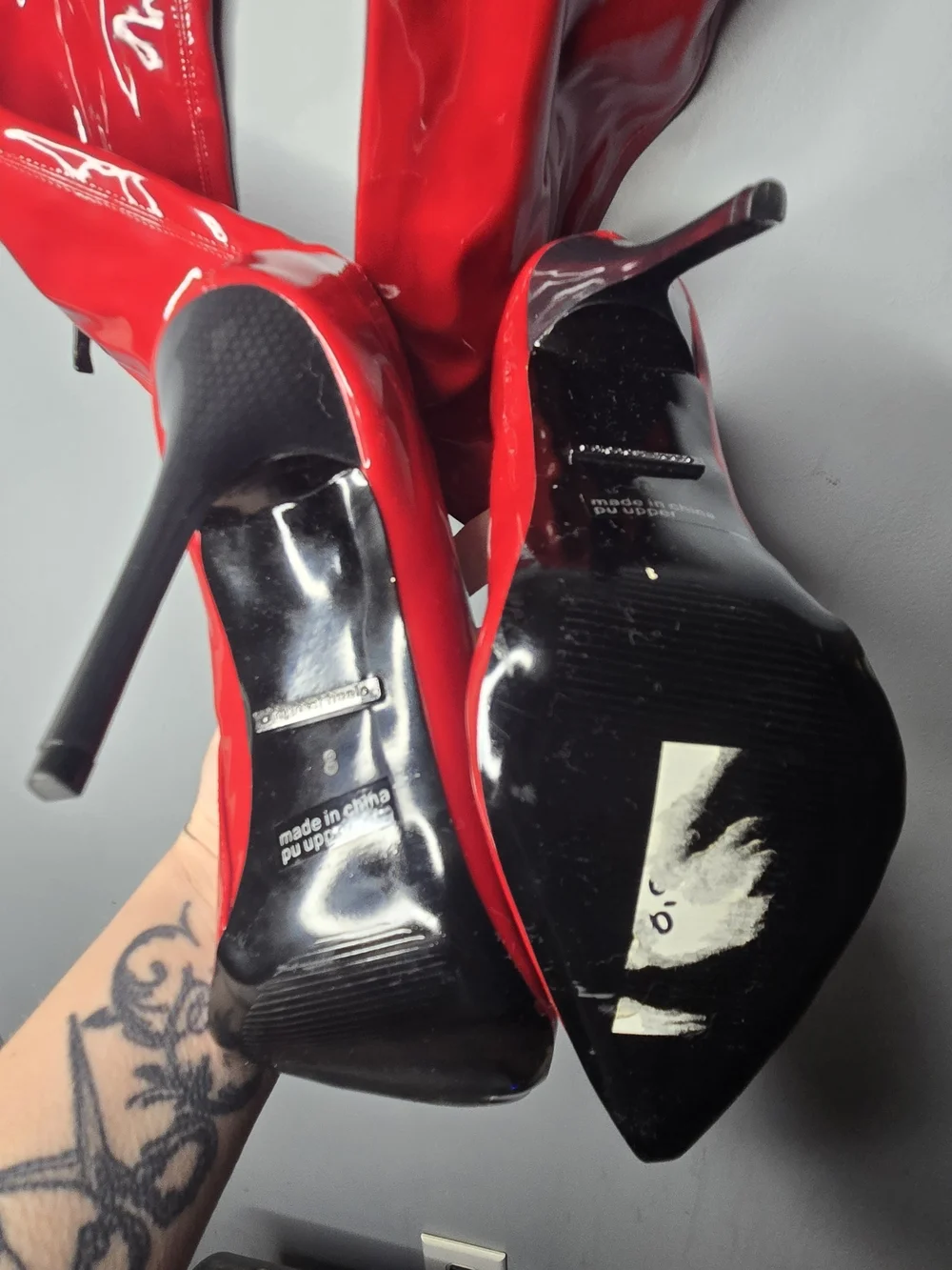Red Patent Leather Thigh High Boots Stiletto Heel Size 8 Sexy Clubwear OTK Gloss